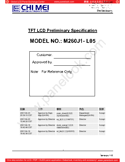 . Various Panel CMO M260J1-L05 0 [DS]  . Various LCD Panels Panel_CMO_M260J1-L05_0_[DS].pdf