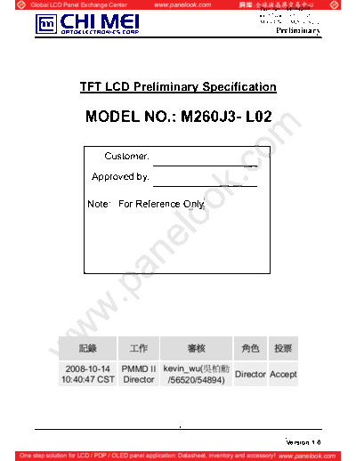 . Various Panel CMO M260J3-L02 0 [DS]  . Various LCD Panels Panel_CMO_M260J3-L02_0_[DS].pdf