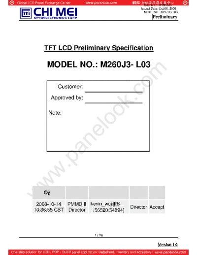 . Various Panel CMO M260J3-L03 0 [DS]  . Various LCD Panels Panel_CMO_M260J3-L03_0_[DS].pdf