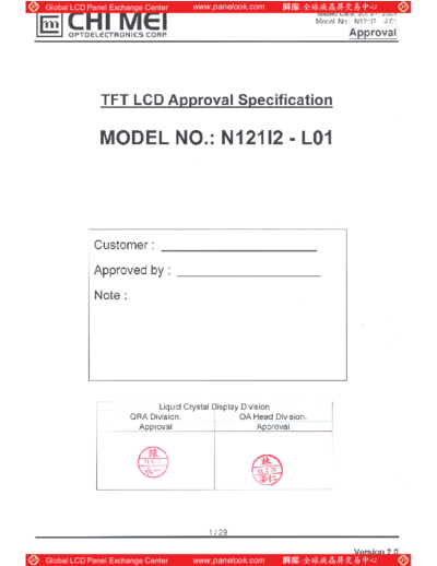 . Various Panel CMO N121I2-L01 0 [DS]  . Various LCD Panels Panel_CMO_N121I2-L01_0_[DS].pdf