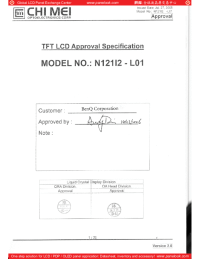. Various Panel CMO N121I2-L01 1 [DS]  . Various LCD Panels Panel_CMO_N121I2-L01_1_[DS].pdf