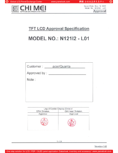 . Various Panel CMO N121I2-L01 2 [DS]  . Various LCD Panels Panel_CMO_N121I2-L01_2_[DS].pdf