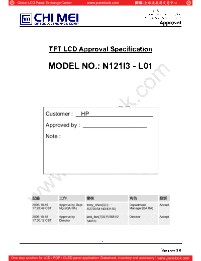 . Various Panel CMO N121I3-L01 2 [DS]  . Various LCD Panels Panel_CMO_N121I3-L01_2_[DS].pdf