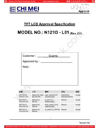 . Various Panel CMO N121I3-L01 5 [DS]  . Various LCD Panels Panel_CMO_N121I3-L01_5_[DS].pdf