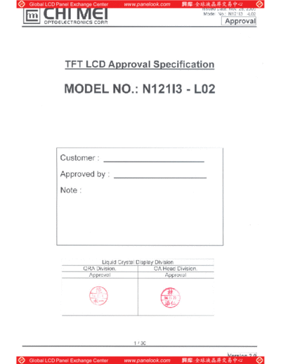 . Various Panel CMO N121I3-L02 1 [DS]  . Various LCD Panels Panel_CMO_N121I3-L02_1_[DS].pdf