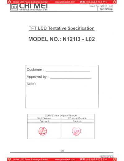 . Various Panel CMO N121I3-L02 2 [DS]  . Various LCD Panels Panel_CMO_N121I3-L02_2_[DS].pdf