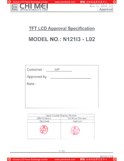 . Various Panel CMO N121I3-L02 3 [DS]  . Various LCD Panels Panel_CMO_N121I3-L02_3_[DS].pdf