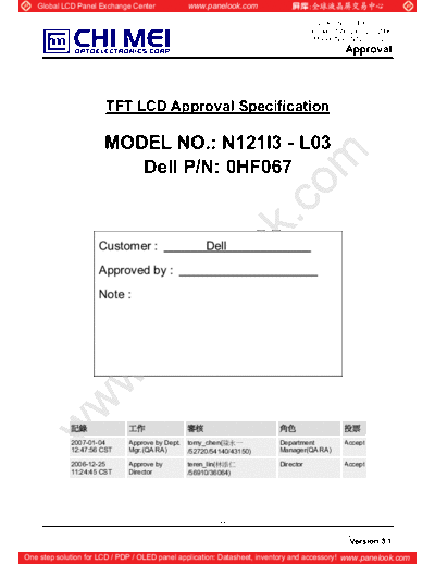 . Various Panel CMO N121I3-L03 2 [DS]  . Various LCD Panels Panel_CMO_N121I3-L03_2_[DS].pdf