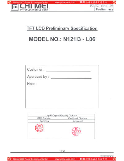 . Various Panel CMO N121I3-L06 0 [DS]  . Various LCD Panels Panel_CMO_N121I3-L06_0_[DS].pdf