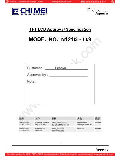 . Various Panel CMO N121I3-L09 0 [DS]  . Various LCD Panels Panel_CMO_N121I3-L09_0_[DS].pdf