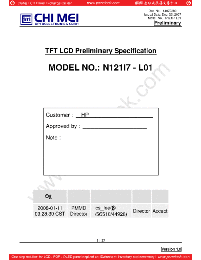 . Various Panel CMO N121I7-L01 0 [DS]  . Various LCD Panels Panel_CMO_N121I7-L01_0_[DS].pdf