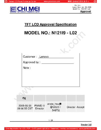 . Various Panel CMO N121I9-L02 3 [DS]  . Various LCD Panels Panel_CMO_N121I9-L02_3_[DS].pdf