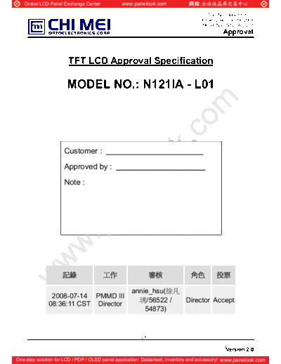 . Various Panel CMO N121IA-L01 0 [DS]  . Various LCD Panels Panel_CMO_N121IA-L01_0_[DS].pdf