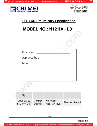 . Various Panel CMO N121IA-L01 1 [DS]  . Various LCD Panels Panel_CMO_N121IA-L01_1_[DS].pdf
