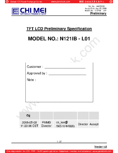 . Various Panel CMO N121IB-L01 1 [DS]  . Various LCD Panels Panel_CMO_N121IB-L01_1_[DS].pdf