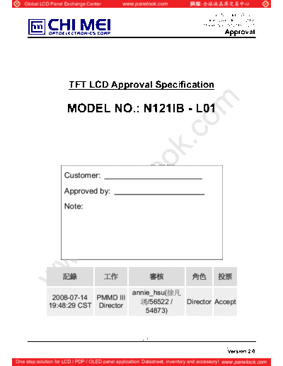 . Various Panel CMO N121IB-L01 2 [DS]  . Various LCD Panels Panel_CMO_N121IB-L01_2_[DS].pdf