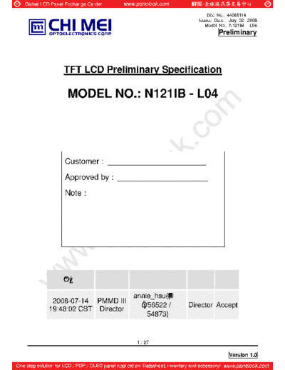 . Various Panel CMO N121IB-L04 1 [DS]  . Various LCD Panels Panel_CMO_N121IB-L04_1_[DS].pdf