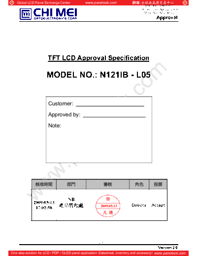 . Various Panel CMO N121IB-L05 1 [DS]  . Various LCD Panels Panel_CMO_N121IB-L05_1_[DS].pdf