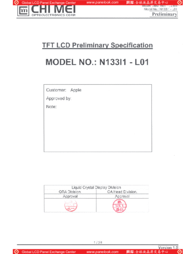 . Various Panel CMO N133I1-L01 0 [DS]  . Various LCD Panels Panel_CMO_N133I1-L01_0_[DS].pdf