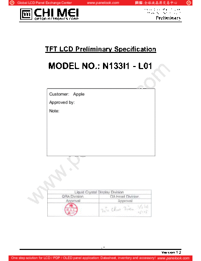 . Various Panel CMO N133I1-L01 2 [DS]  . Various LCD Panels Panel_CMO_N133I1-L01_2_[DS].pdf