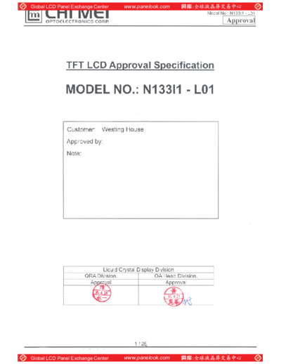 . Various Panel CMO N133I1-L01 3 [DS]  . Various LCD Panels Panel_CMO_N133I1-L01_3_[DS].pdf