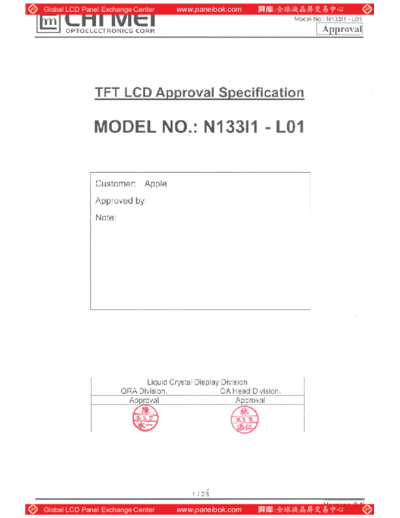 . Various Panel CMO N133I1-L01 4 [DS]  . Various LCD Panels Panel_CMO_N133I1-L01_4_[DS].pdf