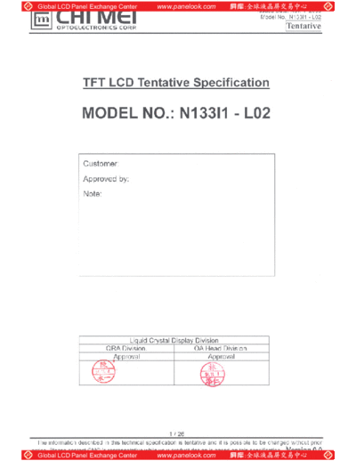 . Various Panel CMO N133I1-L02 0 [DS]  . Various LCD Panels Panel_CMO_N133I1-L02_0_[DS].pdf