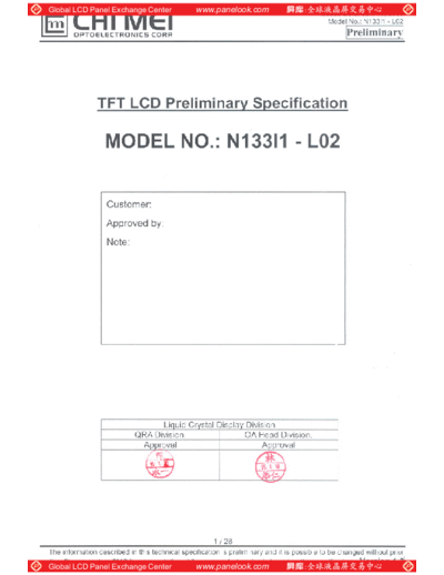 . Various Panel CMO N133I1-L02 1 [DS]  . Various LCD Panels Panel_CMO_N133I1-L02_1_[DS].pdf