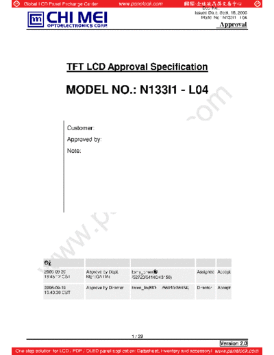 . Various Panel CMO N133I1-L04 2 [DS]  . Various LCD Panels Panel_CMO_N133I1-L04_2_[DS].pdf
