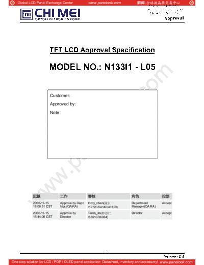 . Various Panel CMO N133I1-L05 0 [DS]  . Various LCD Panels Panel_CMO_N133I1-L05_0_[DS].pdf