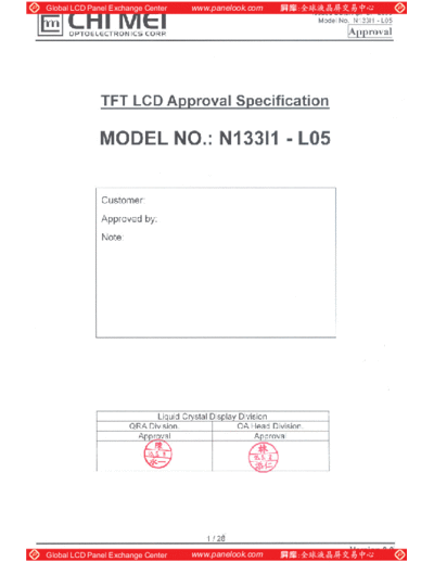 . Various Panel CMO N133I1-L05 1 [DS]  . Various LCD Panels Panel_CMO_N133I1-L05_1_[DS].pdf