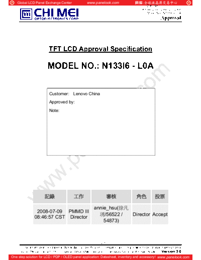 . Various Panel CMO N133I6-L0A 1 [DS]  . Various LCD Panels Panel_CMO_N133I6-L0A_1_[DS].pdf