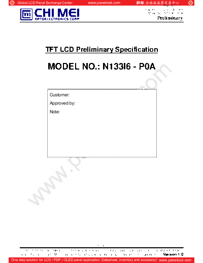 . Various Panel CMO N133I6-L0A 3 [DS]  . Various LCD Panels Panel_CMO_N133I6-L0A_3_[DS].pdf