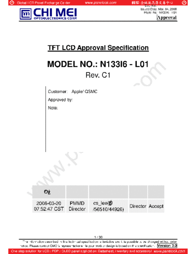 . Various Panel CMO N133I6-L01 1 [DS]  . Various LCD Panels Panel_CMO_N133I6-L01_1_[DS].pdf