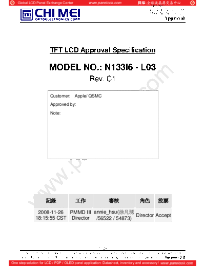 . Various Panel CMO N133I6-L03 0 [DS]  . Various LCD Panels Panel_CMO_N133I6-L03_0_[DS].pdf