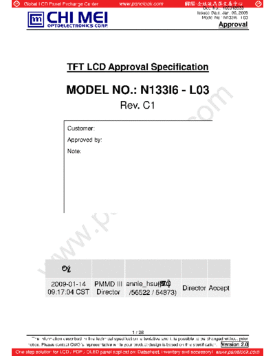 . Various Panel CMO N133I6-L03 1 [DS]  . Various LCD Panels Panel_CMO_N133I6-L03_1_[DS].pdf
