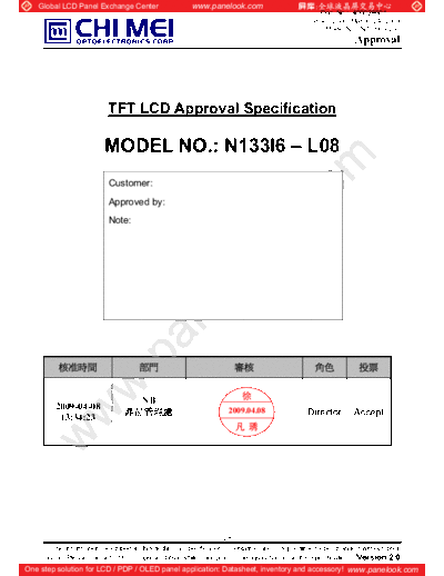 . Various Panel CMO N133I6-L08 1 [DS]  . Various LCD Panels Panel_CMO_N133I6-L08_1_[DS].pdf