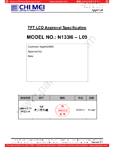 . Various Panel CMO N133I6-L09 1 [DS]  . Various LCD Panels Panel_CMO_N133I6-L09_1_[DS].pdf