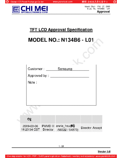 . Various Panel CMO N134B6-L01 1 [DS]  . Various LCD Panels Panel_CMO_N134B6-L01_1_[DS].pdf