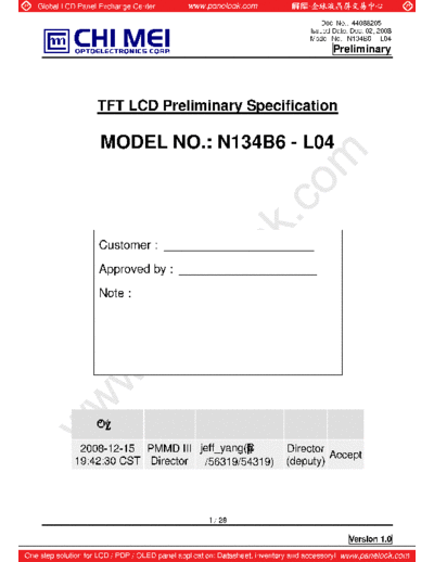 . Various Panel CMO N134B6-L04 0 [DS]  . Various LCD Panels Panel_CMO_N134B6-L04_0_[DS].pdf