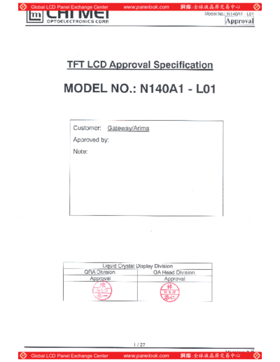 . Various Panel CMO N140A1-L01 1 [DS]  . Various LCD Panels Panel_CMO_N140A1-L01_1_[DS].pdf