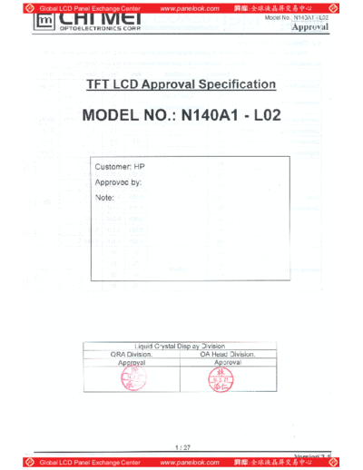 . Various Panel CMO N140A1-L02 0 [DS]  . Various LCD Panels Panel_CMO_N140A1-L02_0_[DS].pdf