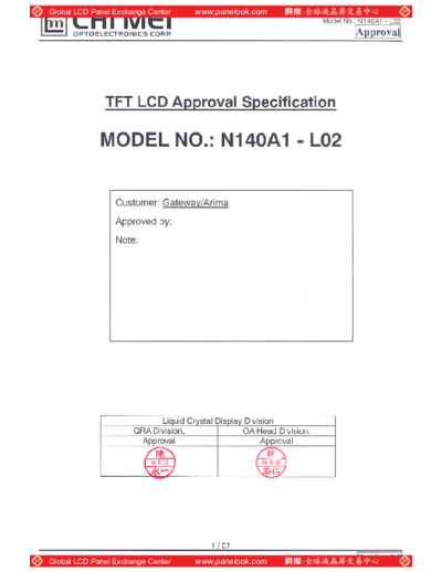 . Various Panel CMO N140A1-L02 2 [DS]  . Various LCD Panels Panel_CMO_N140A1-L02_2_[DS].pdf