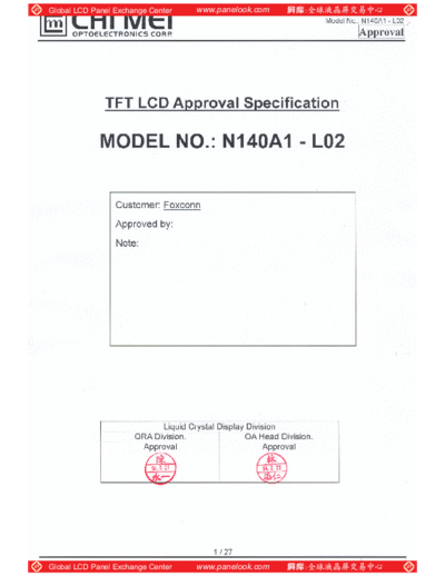 . Various Panel CMO N140A1-L02 3 [DS]  . Various LCD Panels Panel_CMO_N140A1-L02_3_[DS].pdf