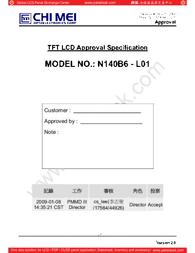 . Various Panel CMO N140B6-L01 1 [DS]  . Various LCD Panels Panel_CMO_N140B6-L01_1_[DS].pdf