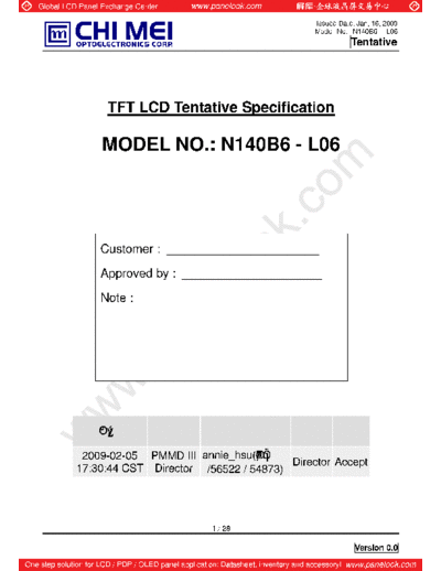 . Various Panel CMO N140B6-L06 0 [DS]  . Various LCD Panels Panel_CMO_N140B6-L06_0_[DS].pdf