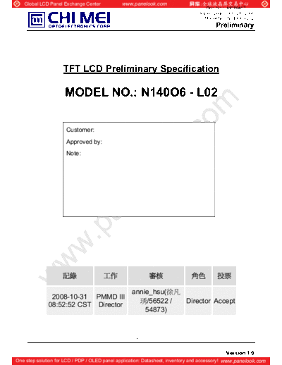 . Various Panel CMO N140O6-L02 0 [DS]  . Various LCD Panels Panel_CMO_N140O6-L02_0_[DS].pdf