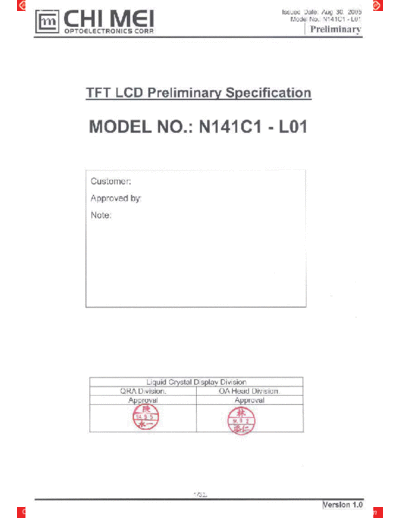 . Various Panel CMO N141C1-L01 2 [DS]  . Various LCD Panels Panel_CMO_N141C1-L01_2_[DS].pdf