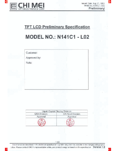. Various Panel CMO N141C1-L02 2 [DS]  . Various LCD Panels Panel_CMO_N141C1-L02_2_[DS].pdf