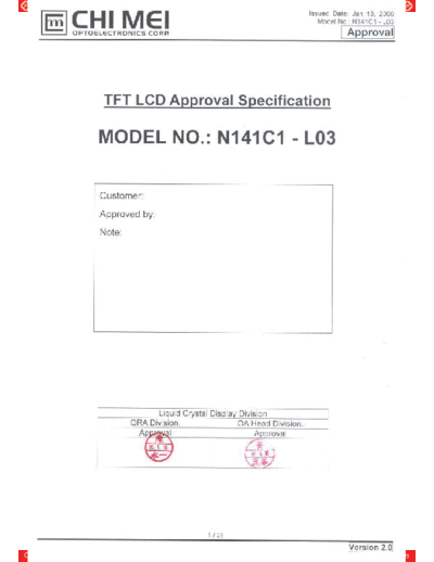 . Various Panel CMO N141C1-L03 2 [DS]  . Various LCD Panels Panel_CMO_N141C1-L03_2_[DS].pdf